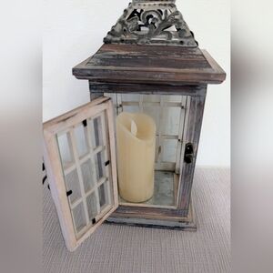 Rustic Wooden Lantern with Cream Candle
